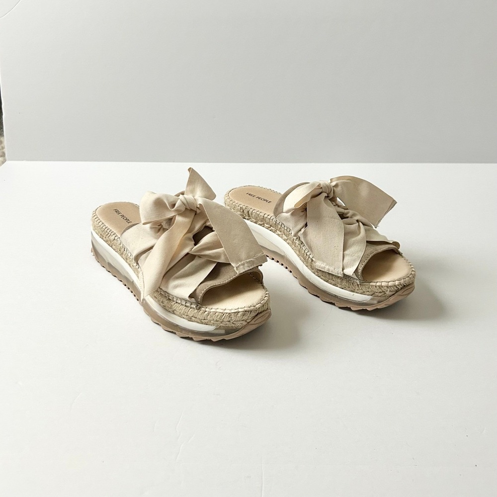 Free People Chapmin Sport Bow Platform Espadrille Slide Sandals Cream EU 40 US 9
